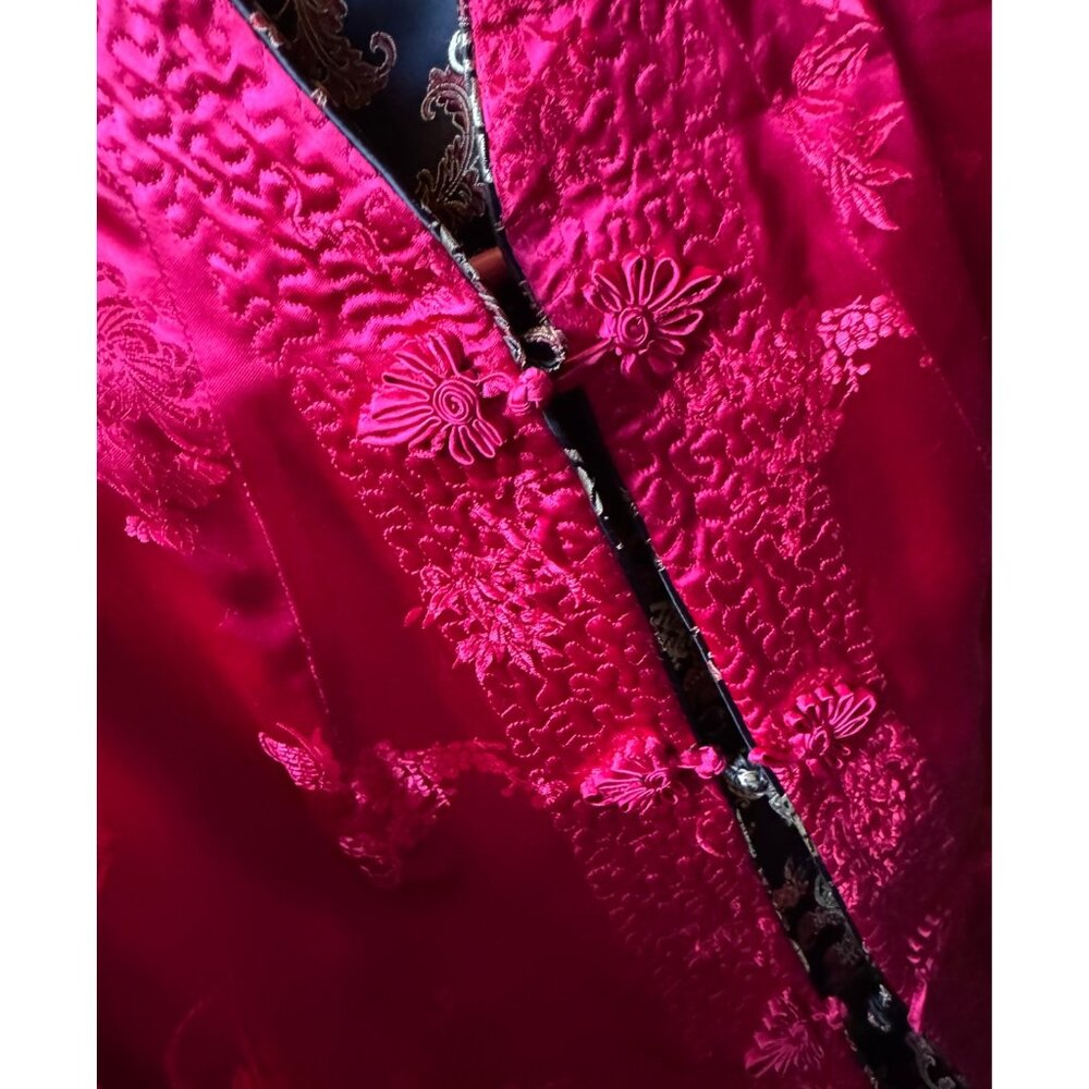Vintage Reversible Chinese Brocade Jacket Frog Closures Black & Pink - Picture 8 of 9